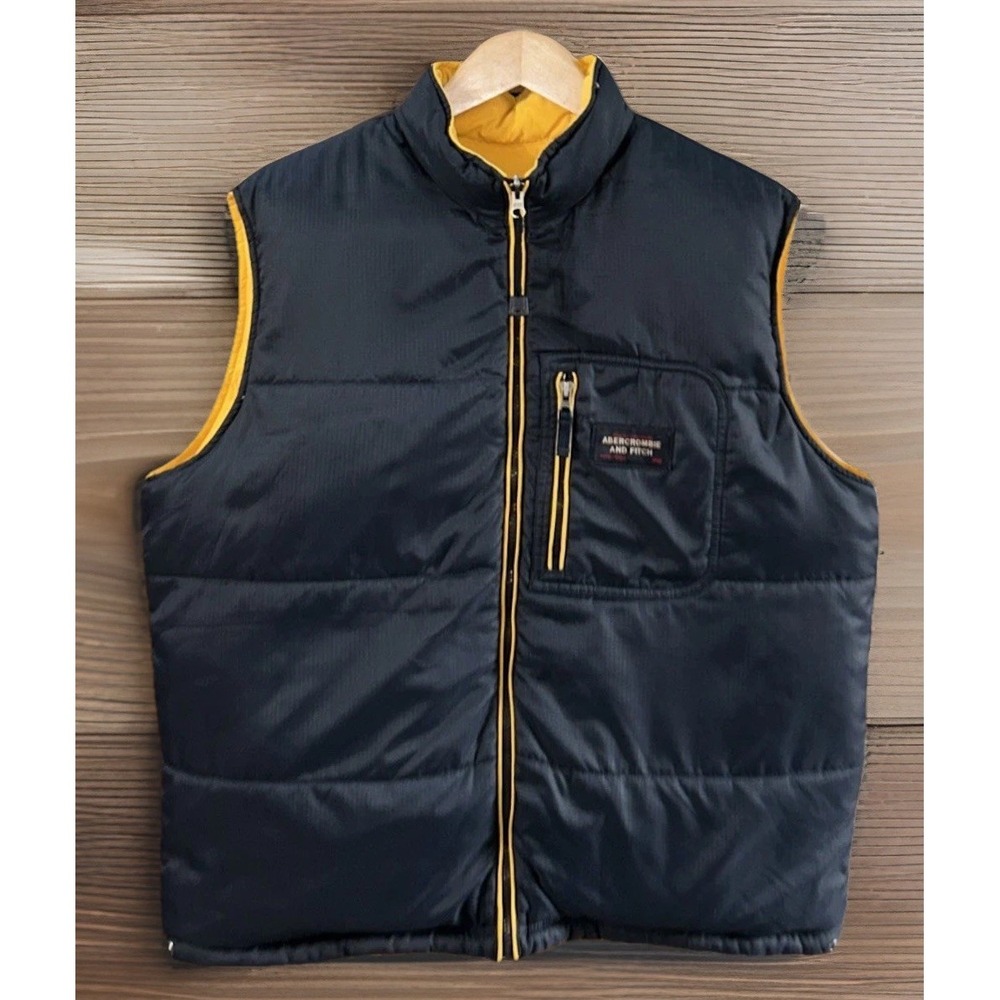 Mens Vtg Abercrombie and Fitch Puffer Vest Y2K Down‎ Reversible Sz Med